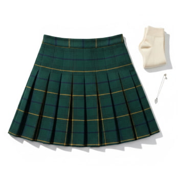 Plaid skirt with socks and pin